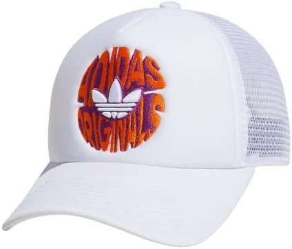 adidas Originals Mixed Graphics Foam Front High Crown Snapback Trucker Hat, White/Bright Orange/Flash Pink, One Size