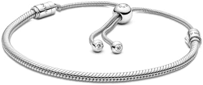 Pandora Moments Snake Chain Slider Bracelet - Charm Bracelet for Women - Mother's Day Gift - Sterling Silver with Clear Cubic Zirconia - 11"