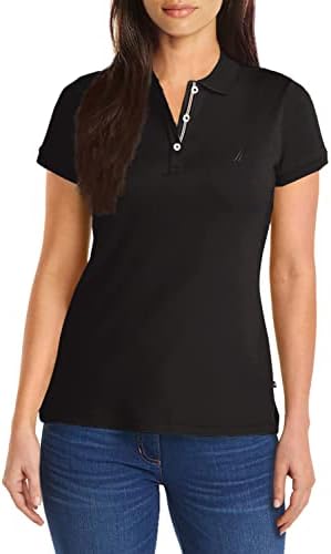 Nautica Women's 3-Button Short Sleeve Breathable 100% Cotton Polo Shirt