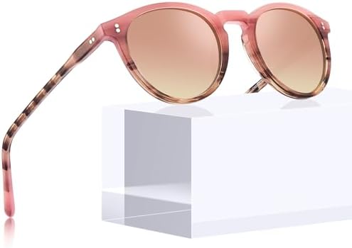 CARFIA Fashion Round Sunglasses for Women Small Face Polarized UV400 Protection Retro Designer Hand-crafted Acetate Frame