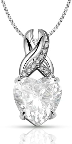 Rosetacular™ Mothers Day Gift Birthstone Heart Necklace Jewelry for Women Anniversary Birthday Wife S925 Sterling Silver Pendant Girls Mom Her Girlfriend Daughter