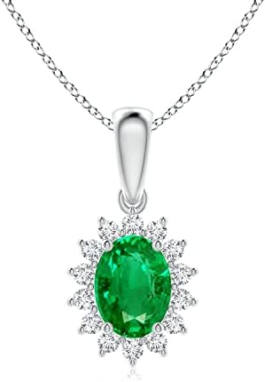 Angara Natural Gemstones Halo Solitaire Pendant Necklace for Women, Girls in 14K Solid Gold/Platinum Birthstone Jewelry Gift for Her | Birthday | Wedding | Anniversary