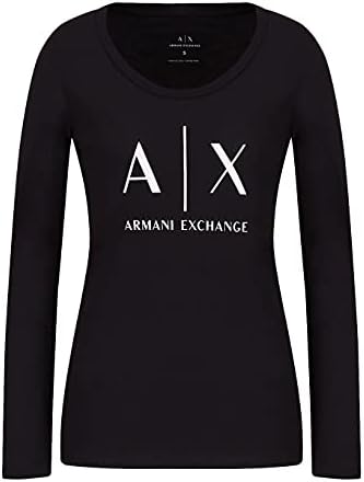 A|X ARMANI EXCHANGE womens Basic Scoop Neck Long Sleeved Tee With Logo on Chest T Shirt, Black, Large US