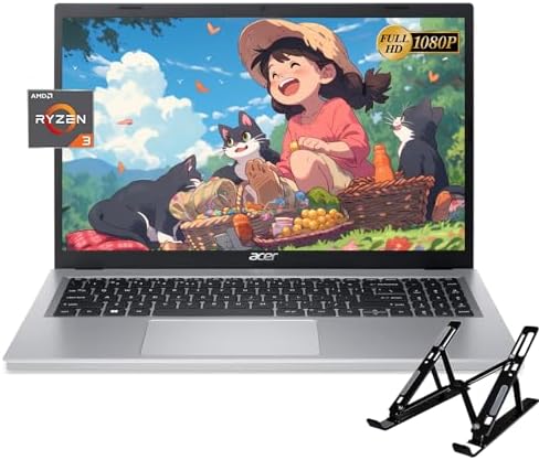 acer Aspire 3 Slim Laptop - 15.6" FHD Display, AMD Ryzen 3 7320U Processor, 8GB LPDDR5 RAM, 512GB SSD, AMD Radeon Graphics, USB Type A&C, WiFi 6, with Laptop Stand
