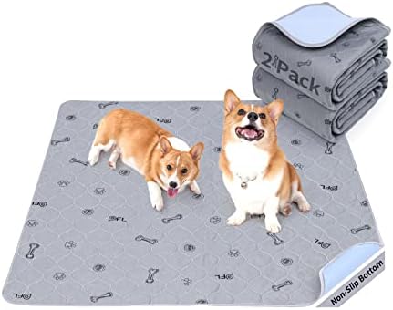 Washable Pee Pads for Dogs, 2Pack Reusable Puppy Pads, Absorbent Whelping Pads with Bone Print, Non-Slip Waterproof Pet Training Pads for Couch, Crate, Potty Training -18x24