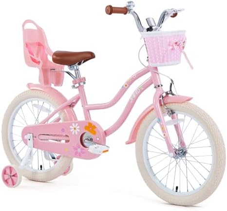 JMMD Girls Bike Ages 4-12 Years Old, Kids Bike for Toddlers with Basket & Training Wheels, 12 14 16 18 20 24 Inch Kids Bicycle with Handbrake & Kickstand
