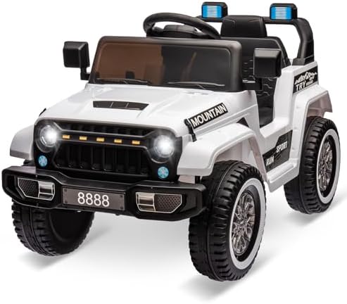 Jojoka 12V Ride on Truck Car, Kids Electric Car with Remote Control, Spring Suspensions, 3 Speeds, LED Lights, Music, MP3, Ride on Toy for Boys Girls, White