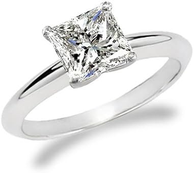 1/3-3/4 Carat Princess Cut Natural Diamond Solitaire Engagement Ring 14K White Gold (J, SI1-SI2, 0.33 c.t.w) Very Good Cut