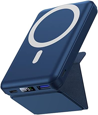 Yiisonger Magnetic Wireless Portable Charger, Foldable 10000mAh Battery Pack with USB-C Cable LED Display, Magnetic Power Bank 22.5W PD Fast Charging for iPhone 15/14/13/Pro/Mini/Pro Max (Blue)