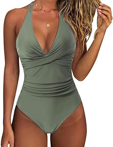 SUUKSESS Women Sexy Tummy Control One Piece Swimsuits Halter Push Up Bathing Suits