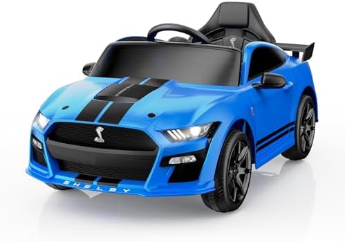 YunTopKids 12V Licensed Ford Mustang Shelby GT500 Ride On Car,Electrical Vehicle Toy for Kids,Battery Powered Car with Spring Suspension/Parent Remote Control/Sound System for Ages 3-5 Years,Blue