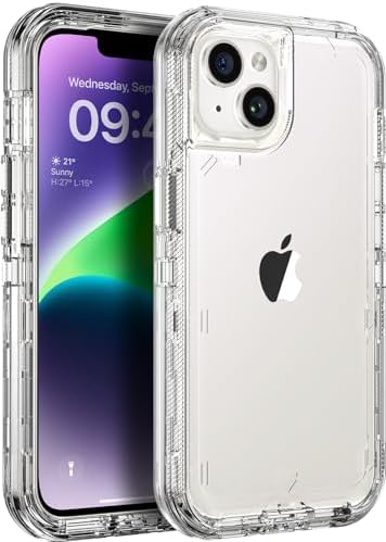 ORIbox for iPhone 14 Case for iPhone 13 Case Clear, [10 FT Military Grade Drop Protection], Transparent Heavy Duty Shockproof Anti-Fall Case for iPhone 14/13 Phone Case,6.1",3 in 1, Crystal Clear