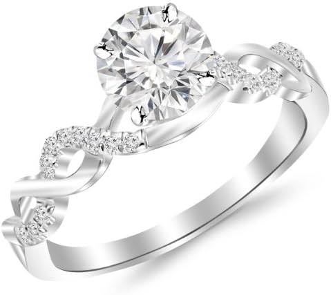0.5 Carat Twisting Infinity Gold and Diamond Split Shank Pave Set Diamond Engagement Ring with a 0.37 Carat J-K I1 Center