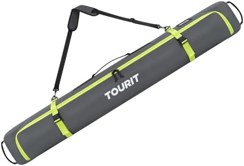 TOURIT Ski Bag for Air Travel - 360° Fully Padded Protection, 900D Oxford Water-Resistant, Independent Storage for Pole, Velcro Strap for Ski, Large Capacity Single Ski Carry Bag for Ski Gear