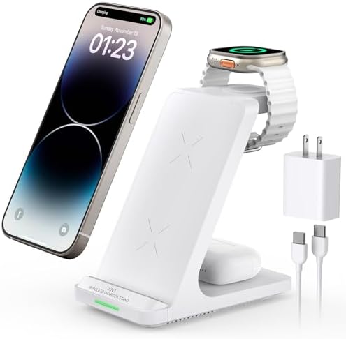 Wireless Charging Station, 3 in 1 Fast Wireless Charger Stand for Multiple Devices Apple Watch Ultra Series 9 8 7 6 SE 5 4 3 2, iPhone 15 14 13 12 11 Pro Max/Plus/Mini/X/XS/Max/XR/SE, Airpods Pro 2 3