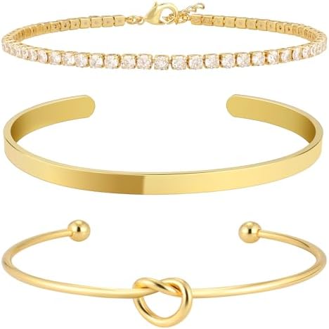 AOZEL Bangle Cuff Bracelet Set for Women 14K Gold Plated/925 Sterling Silver Plated Bracelet Stack Adjustable Tennis/Beaded/Paperclip/Cuban Link Chain Bracelets Jewelry Accessories Gifts for Mom