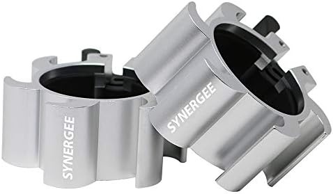 Synergee Silver Aluminium Barbell Collars – Locking 2" Olympic Size Weight Clamps - Quick Release Collar Clips – Bar Clamps Great for Crossfit Olympic Lifts and Strength Training