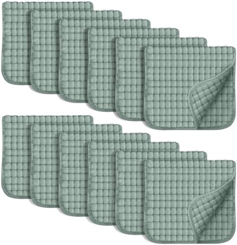SWEET DOLPHIN 12 Pack Muslin Burp Cloths Large 100% Cotton Hand Washcloths for Baby - Baby Essentials Extra Absorbent and Soft Boys & Girls Milk Spit Up Rags - Dark Green, 20" X10"