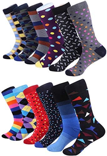 Marino Men's Dress Socks - Colorful Funky Socks for Men - Cotton Fashion Patterned Socks - 12 Pack