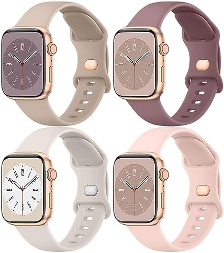 4 Pack Silicone Bands Compatible with Apple Watch Band 38mm 40mm 41mm 42mm 44mm 45mm 49mm, Soft Waterproof Wristbands Sport Straps for iWatch Series 9 Ultra SE 8 7 6 5 4 3 2 1 Women Men