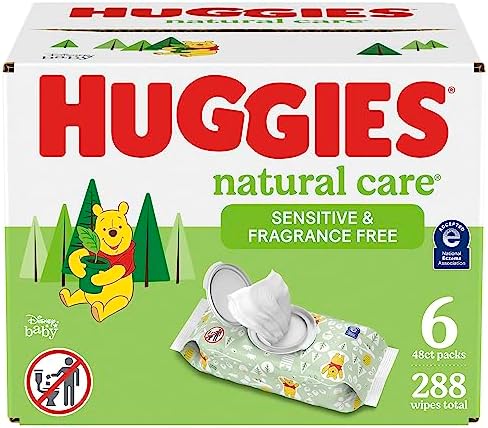 Huggies Natural Care Sensitive Baby Wipes, Unscented, Hypoallergenic, 6 Flip-Top Packs (288 Wipes Total)