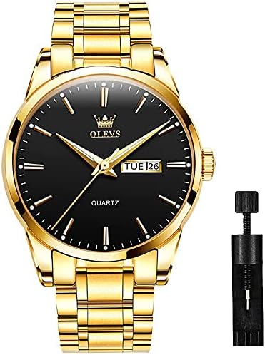 OLEVS Men's Luxury Stainless Steel Watch, Big Face Easy to Read Analog Quartz Watch for Men, Casual Waterproof Luminous Day-Date Wrist Watch