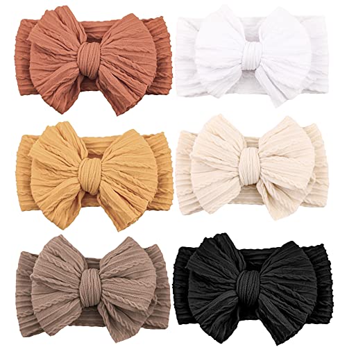 Niceye Handmade Baby Headbands Soft Stretchy Nylon Hair Bands with Bows for Newborn Infant Baby Toddler Girls- Pack of 6