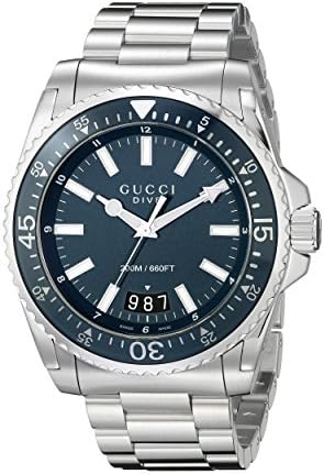 Gucci Dive Analog Display Swiss Quartz Silver-Tone Men's Watch(Model:YA136203)
