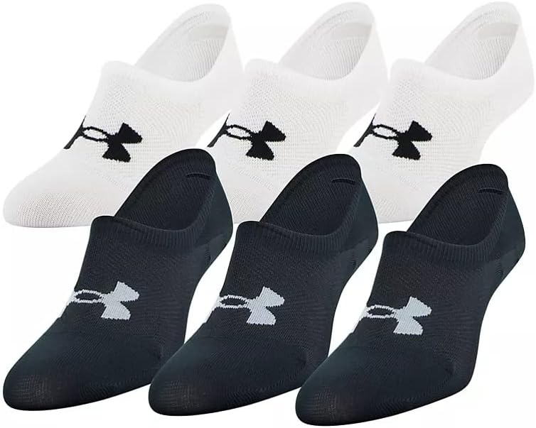 Under Armour Women's 6 Pack Essential Ultra Low Socks, Medium, Black/White