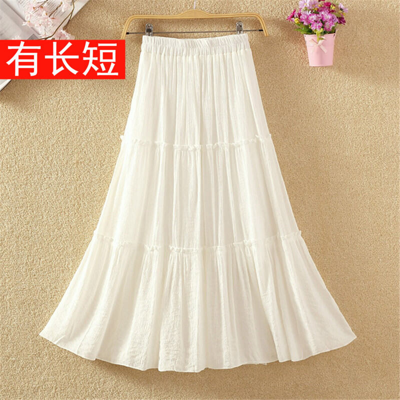 Fall Artsy High Waist Long Skirt Solid Color Versatile Slim-Fit Pleated Swing Skirt Cotton and Linen Skirt Mid Length Long Length Women