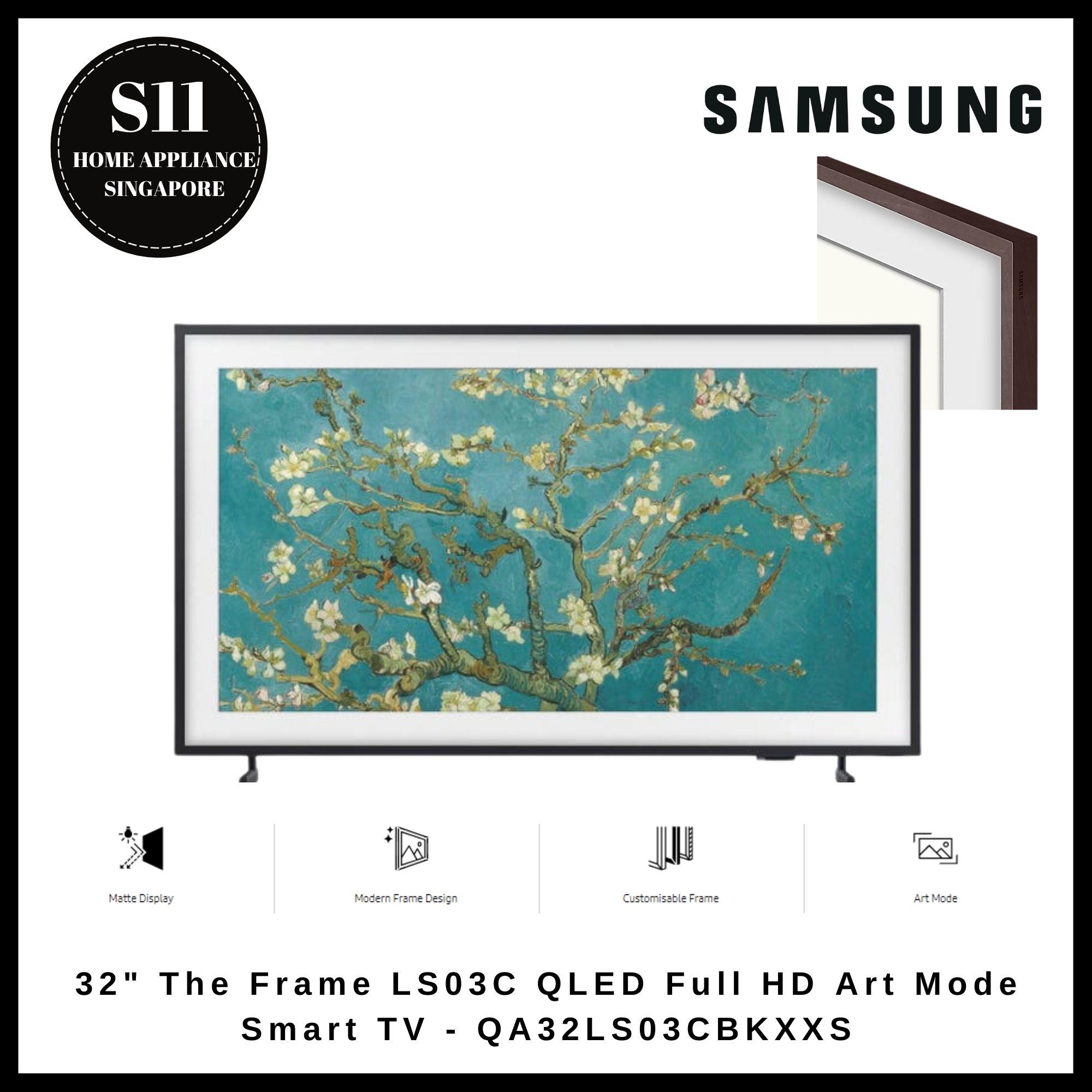 SAMSUNG QA32LS03CBKXXS: 32" THE FRAME LS03C QLED FULL HD ART MODE SMART TV (2023) - 3 YEARS SAMSUNG WARRANTY