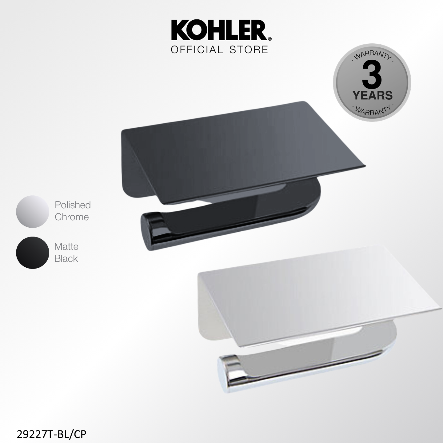 Kohler July Toilet Roll Holder with Tray, Tissue Holder, Polished Chrome K-29227T-CP / Matt Black K-29227T-BL