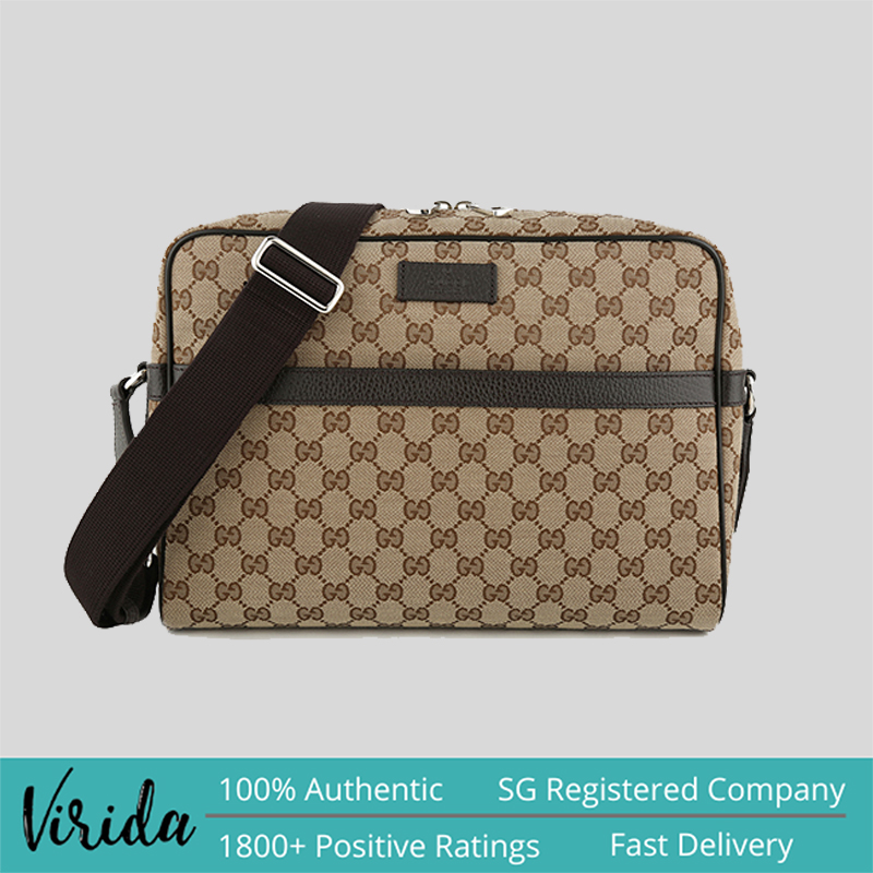 GUCCI Unisex Signature GG Canvas Crossbody Bag Beige 449173