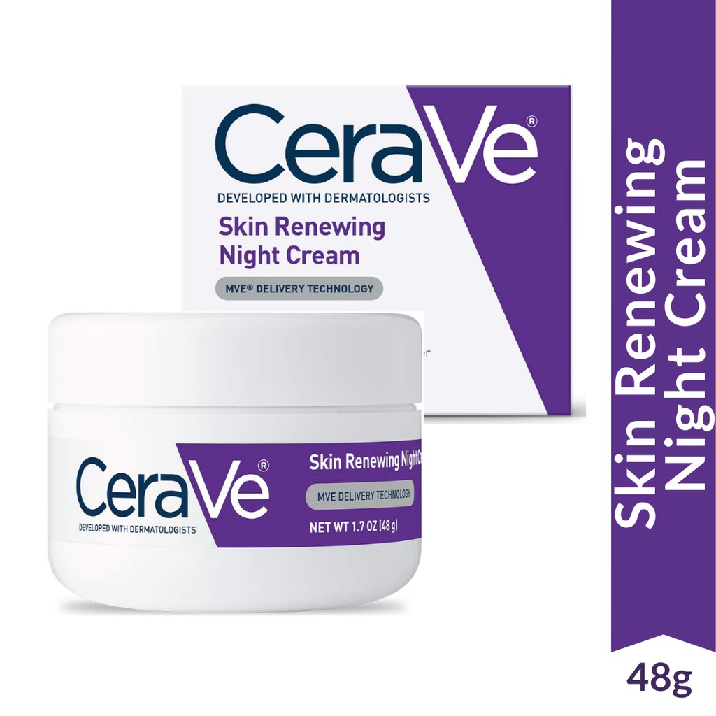 Cerave Skin Renewing Night Cream 48g Anti-aging Reduce Wrinkles Moisturizing Face Cream with Ceramides & Hyaluronic Acid & Niacinamide for All Skin Types