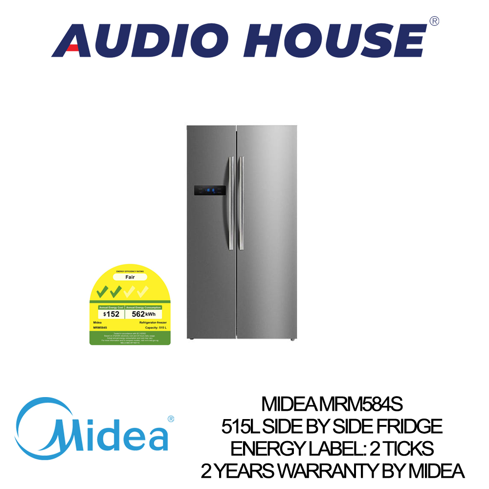 [BULKY] MIDEA MRM584S 515L SIDE BY SIDE FRIDGE ENERGY LABEL: 2 TICKS 2 YEARS WARRANTY BY MIDEA