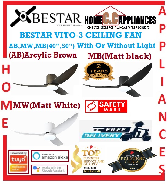 BESTAR VITO-3 CEILING FAN (3BLADES)TRI-COLOR LED LIGHT, REMOTE CONTROL , WIFI(GOOGLE ASSISTANT , AMAZON ALEXA)  / FREE EXPRESS DELIVERY
